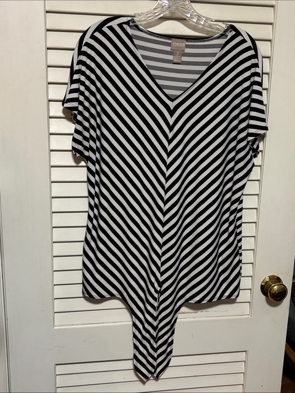 Chico's Black & White Striped Tie Front Top